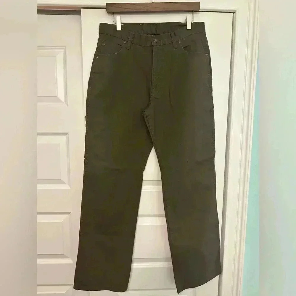 Dickies Men’s 33x32 Green Work Pants Chino Duck Flat Front Carpenter Cargo NEW
